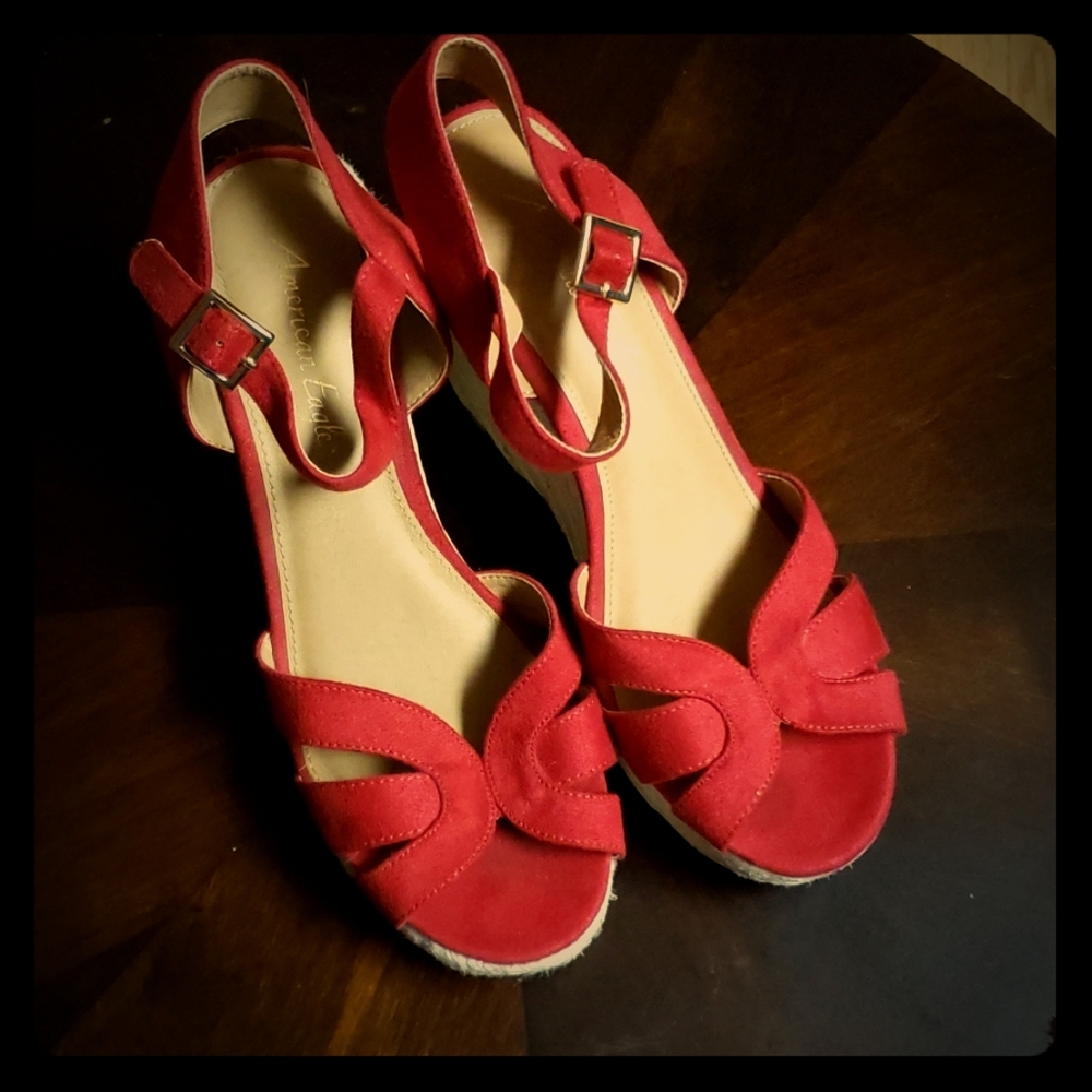 Red Wedge Sandals